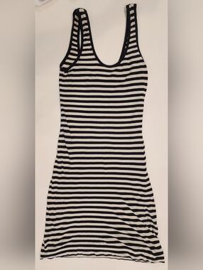 French Connection Mini Bodycon Dress Black & White Stripes Stretchy Women's 2